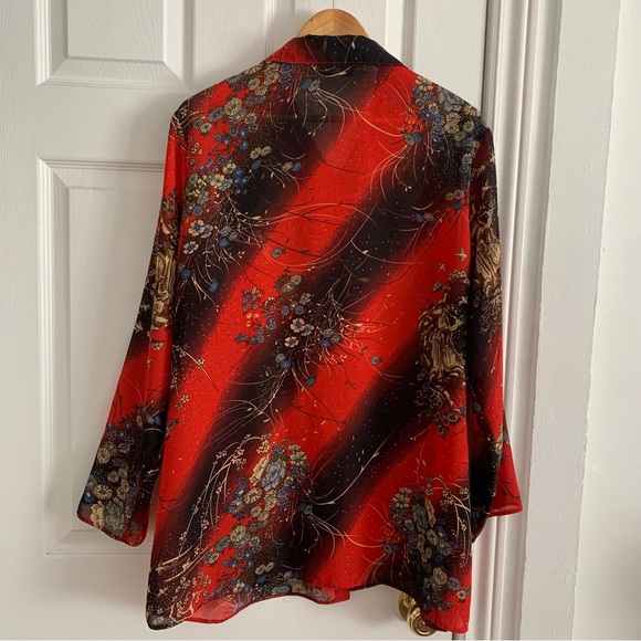 Vintage Red Patterned Button Front Blouse - Picture 5 of 10
